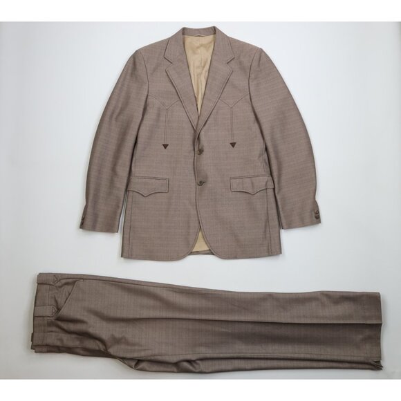 Vintage 70s Rockabilly Mens 40L 2 Piece Wool Blend Western Cowboy Suit 34x35 USA